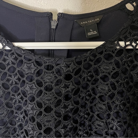 Ann Taylor Navy Embellished Crochet Blouse 3/4 Sleeve L - Picture 2 of 16